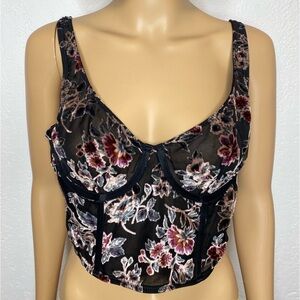 🆕Urban Outfitters Bella Lace Mesh Velvet Black Floral Top Corset Women’s Size L